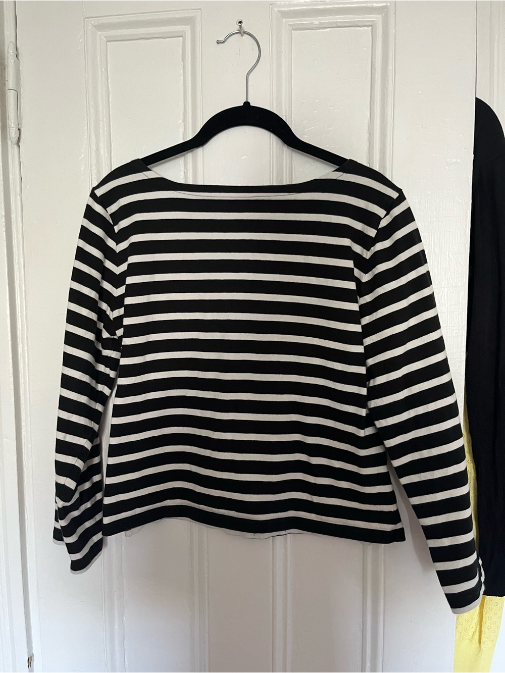J. Crew Black and White Striped Boatneck Long-Sleeve Top
